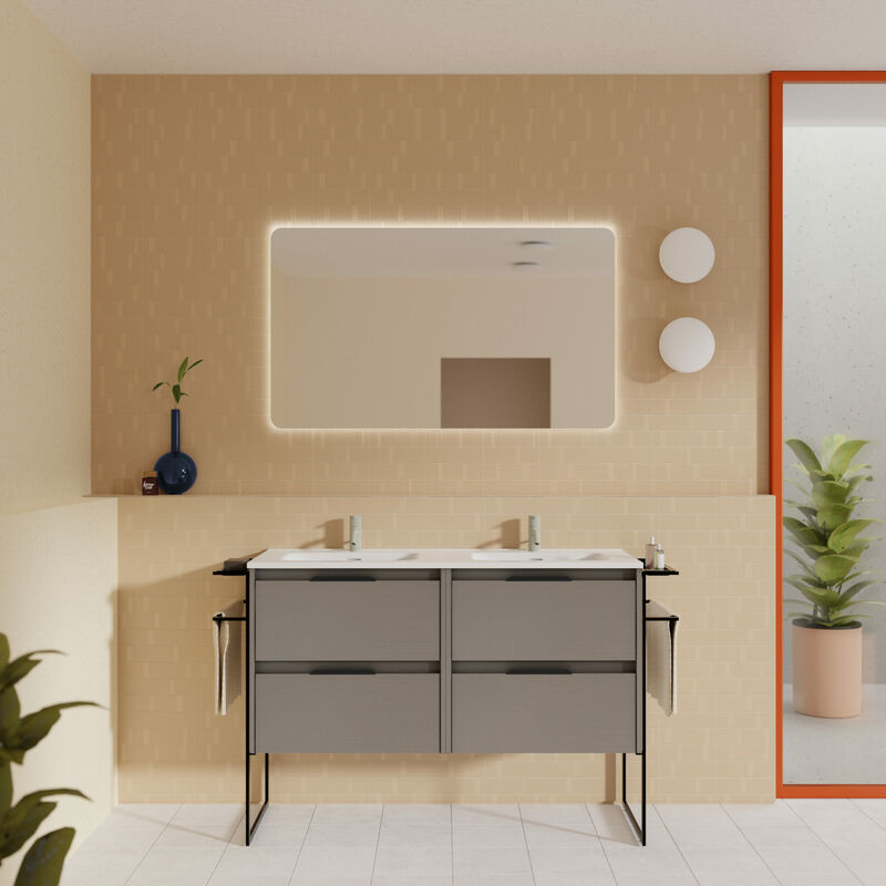 

Amizuva - Mueble de baño KEIKO de 120 cms con cuatro cajones. Al.56,5 x An.120 x F.46. Acabado en Fumé Arenado. | Incluye lavabo cerámico