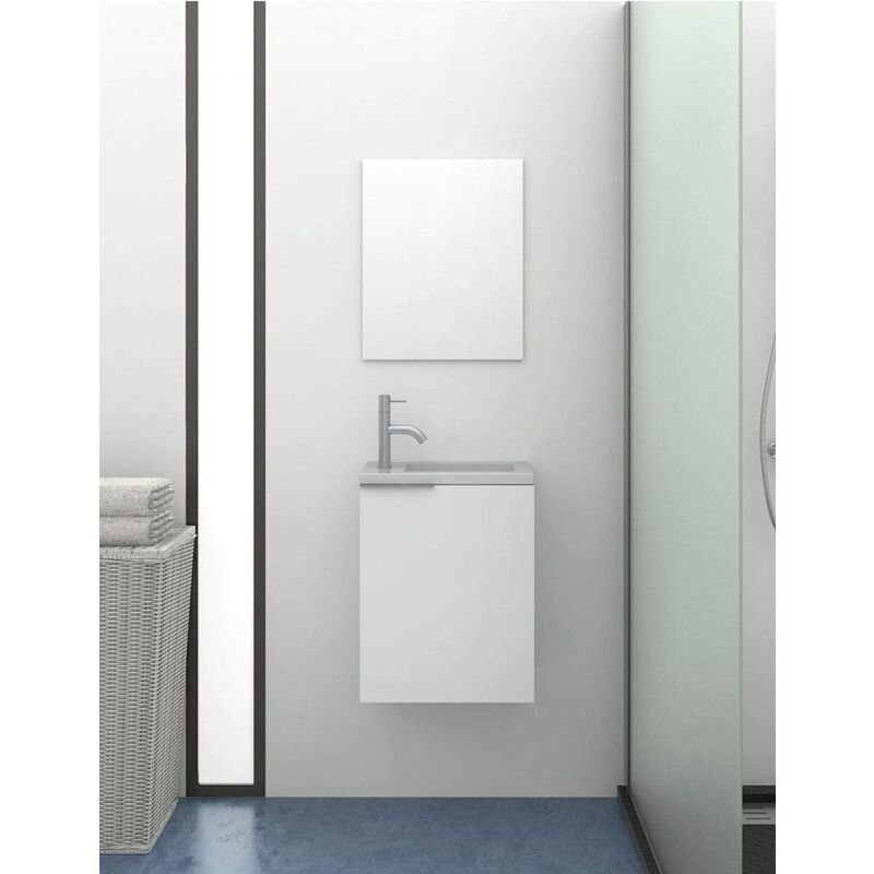 

Mueble de baño Kompact pequeño y moderno con lavabo de resina SOLID SURFACE con carga mineral 60X40X22CM BLANCO