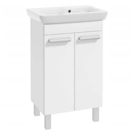 Mueble de baño lacado de pie con lavabo, 55x80cm, blanco brillante Capri