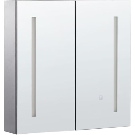 Mueble de baño LED con espejo 60 x 60 cm almacenaje minimalista moderno de pared 2 puertas 2 estantes negro Chabunco