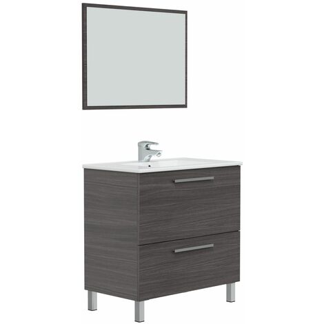 Mueble de baño Luis 1 cajón 1 puerta, espejo  y con lavabo cerámico, Color Gris ceniza