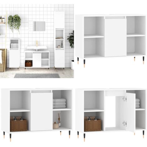Mueble de baño madera de ingeniería blanco 80x33x60 cm - Armario de baño - Madera contrachapada