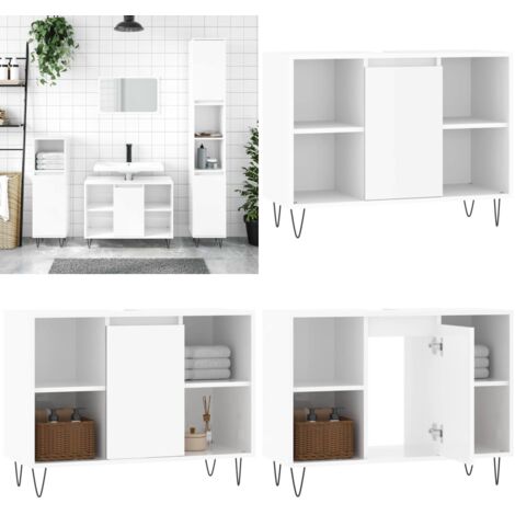 Mueble de baño madera de ingeniería blanco brillo 80x33x60 cm - Mueble de baño - Madera de ingeniería