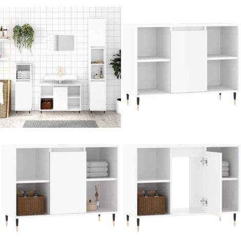 Mueble de baño madera de ingeniería blanco brillo 80x33x60 cm - Mueble de baño - Madera de ingeniería