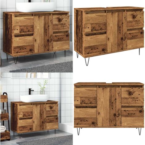 Mueble de baño madera de ingeniería envejecida 80x33x60 cm - Armario de baño - Almacenamiento de baño