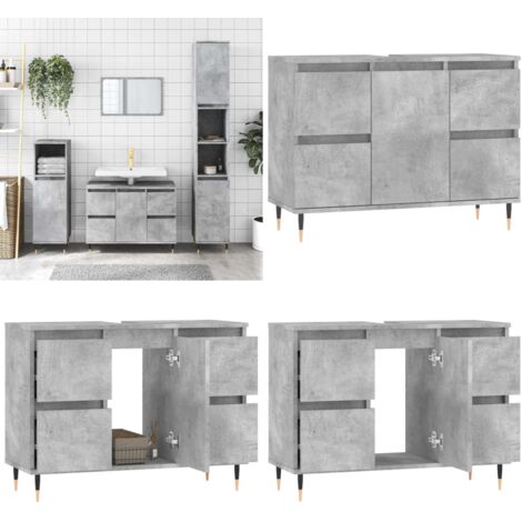 Mueble de baño madera de ingeniería gris hormigón 80x33x60 cm - Armario de baño - Almacenamiento de baño