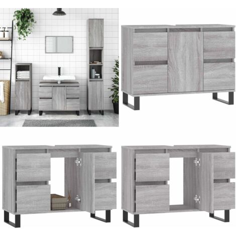 Mueble de baño madera de ingeniería gris Sonoma 80x33x60 cm - Armario de baño - Madera contrachapada