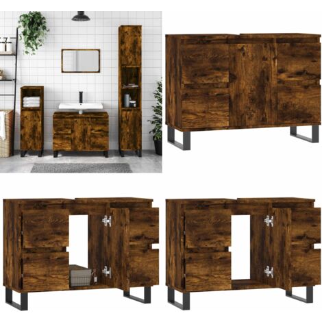 Mueble de baño madera de ingeniería roble ahumado 80x33x60 cm - Armario de baño - Madera contrachapada