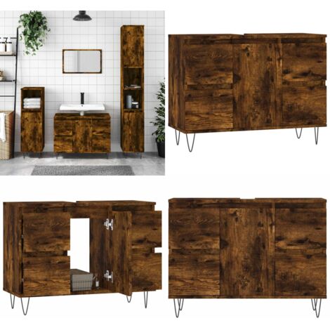 Mueble de baño madera de ingeniería roble ahumado 80x33x60 cm - Armario de baño - Madera contrachapada
