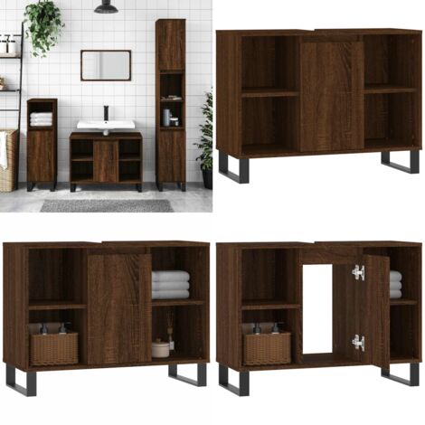 Mueble de baño madera de ingeniería roble marrón 80x33x60 cm - Armario de baño - Madera contrachapada