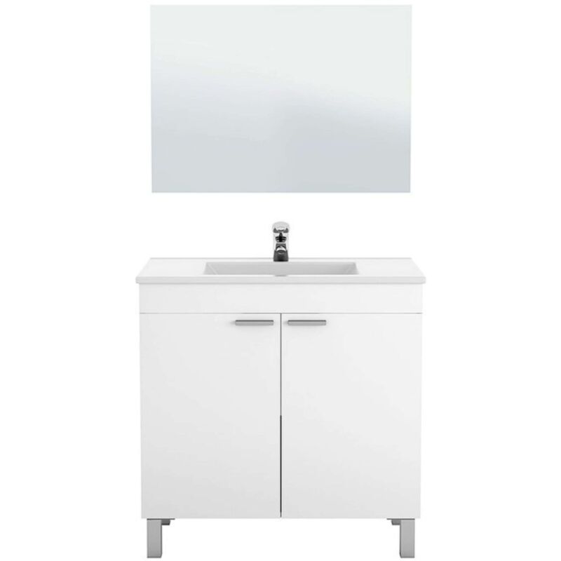 Mueble de baño Manila con espejo y lavamanos cerámico incluidos color blanco brillo 80x45 cm