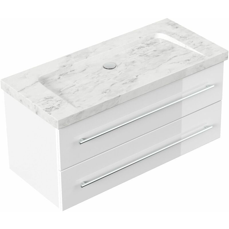 

Mueble de baño mármol Carrara Blanco Damo 100cm sin agujero para grifo Blanco