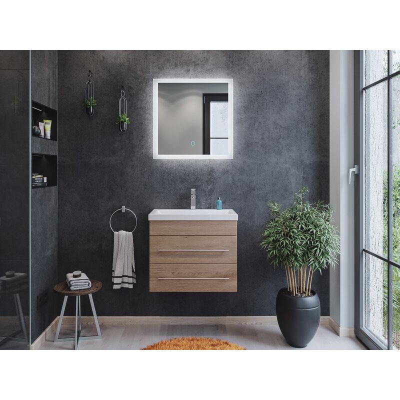 

Mueble de baño Mars 600 SlimLine 2 partes Espejo - LED Roble claro