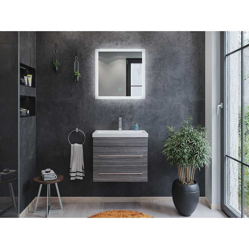 

Mueble de baño Mars 600 SlimLine 2 partes Espejo - LED Roble plateado