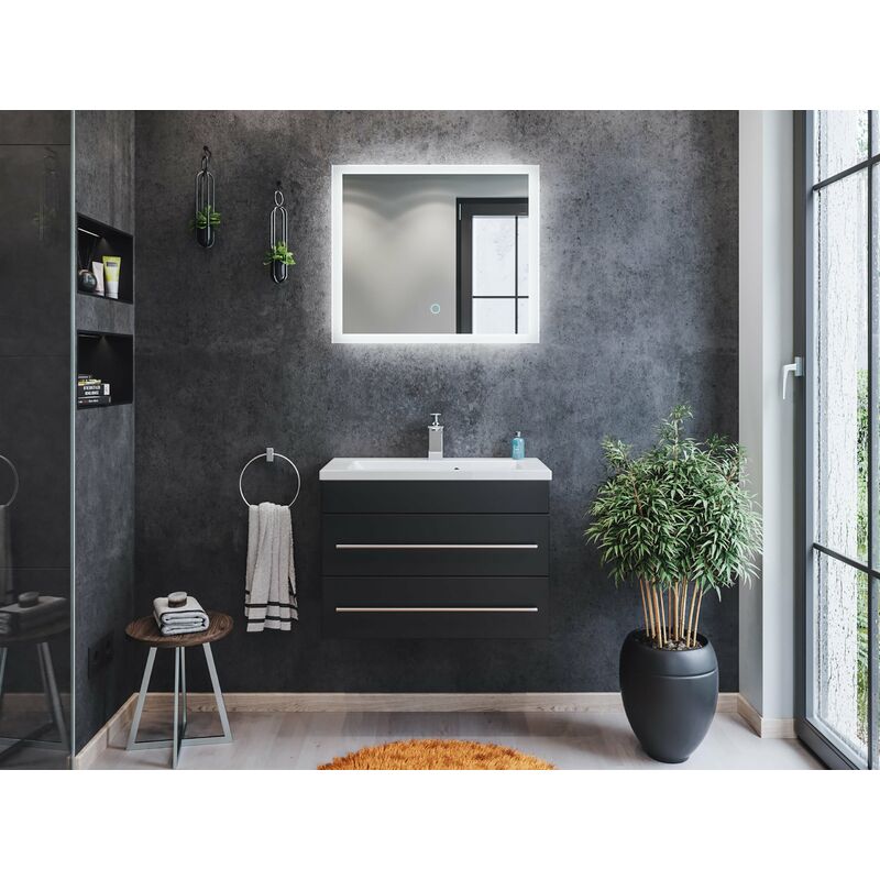 

Mueble de baño Mars 700 SlimLine 2 partes Espejo - LED Negro satinado