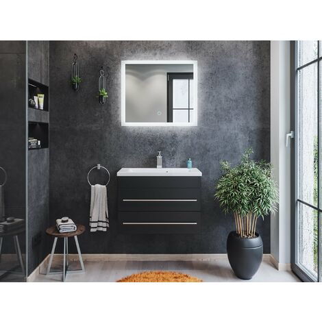 Mueble de baño Mars 700 SlimLine 2 partes Espejo - LED Negro satinado