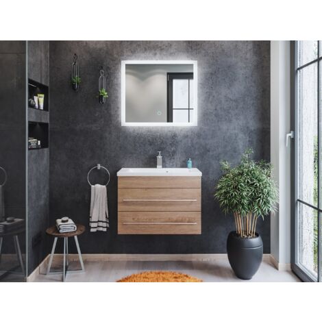 Mueble de baño Mars 700 SlimLine 2 partes Espejo - LED Roble claro