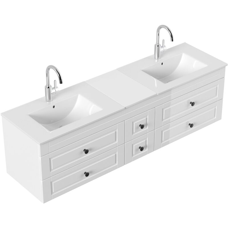 

Emotion - Mueble de baño Milano XL Cottage lavabo doble Blanco brillante