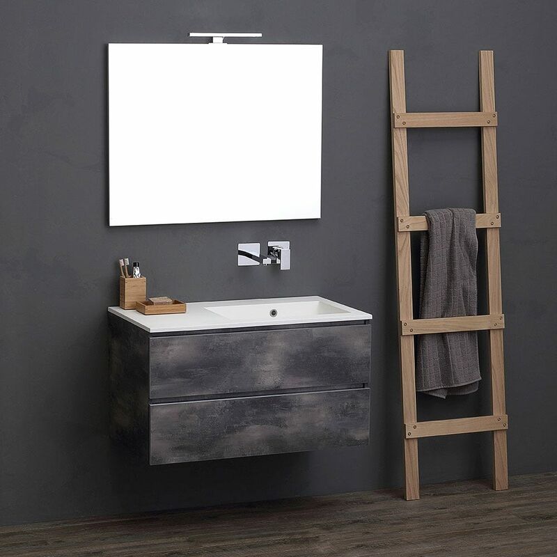 MUEBLE DE BAÑO MODULAR DE 90 CM CON LAVABO DE DISEÑO INDUSTRIAL