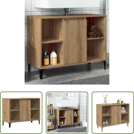 Mueble de baño -  Mueble de lavabo madera ingeniería roble artisan 80x33x60 cm
