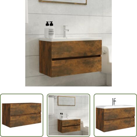 Mueble de baño -  Mueble lavabo madera contrachapada roble ahumado 80x38,5x45cm