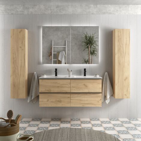 Mueble de baño Nabua 120 cm Roble con tirador de pestaña con lavabo