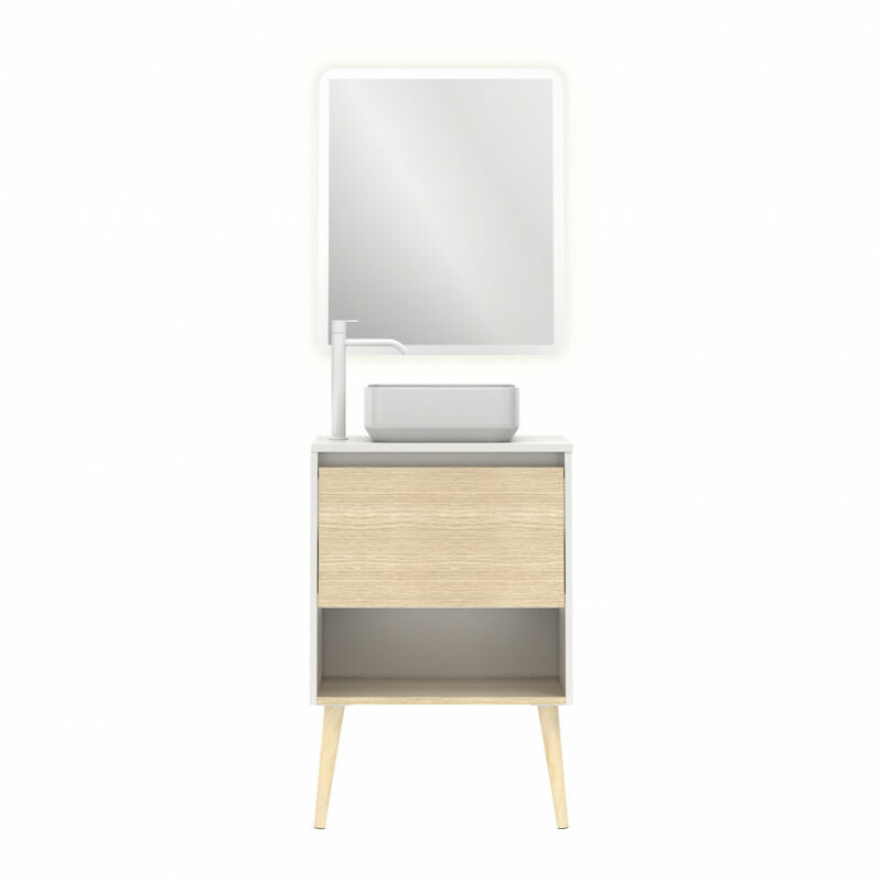 

Mueble de baño Nara TOP 60 un cajón + hueco Blanco Mate/ Roble Arenado - Amizuva