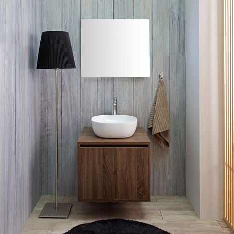 Mueble de baño con lavabo y espejo Prima nogal x cm