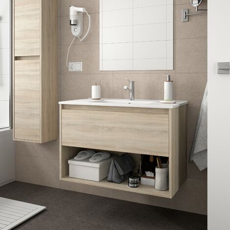 Mueble de baño Noja cajon y hueco roble caledonia + lavabo