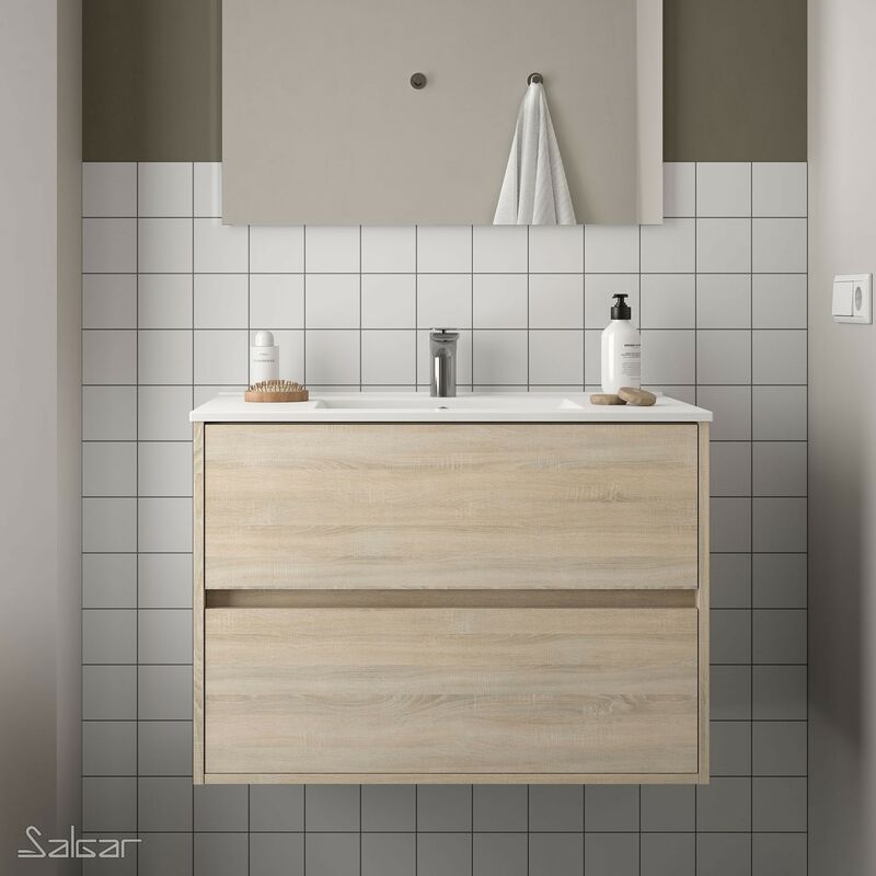 Mueble de baño NOJA 80 cm ROBLE CALEDONIA + Lavabo - Roble caledonia