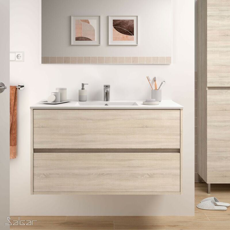 Mueble de baño NOJA 100 cm ROBLE CALEDONIA + Lavabo - Roble caledonia