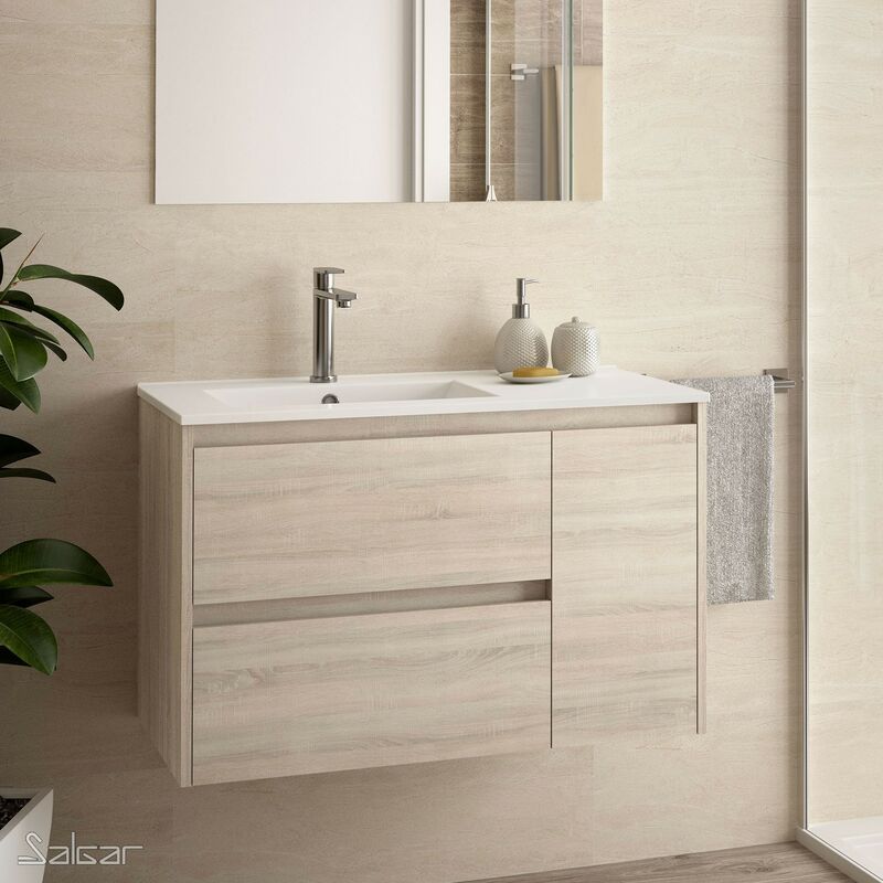 Mueble de baño NOJA 85 cm ROBLE CALEDONIA + Lavabo - Roble caledonia