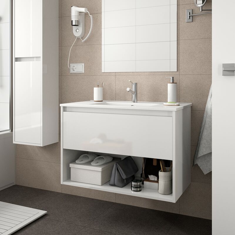 

Mueble de baño NOJA 80 1 cajón y 1 hueco BLANCO BRILLO+ Lavabo - Blanco brillo