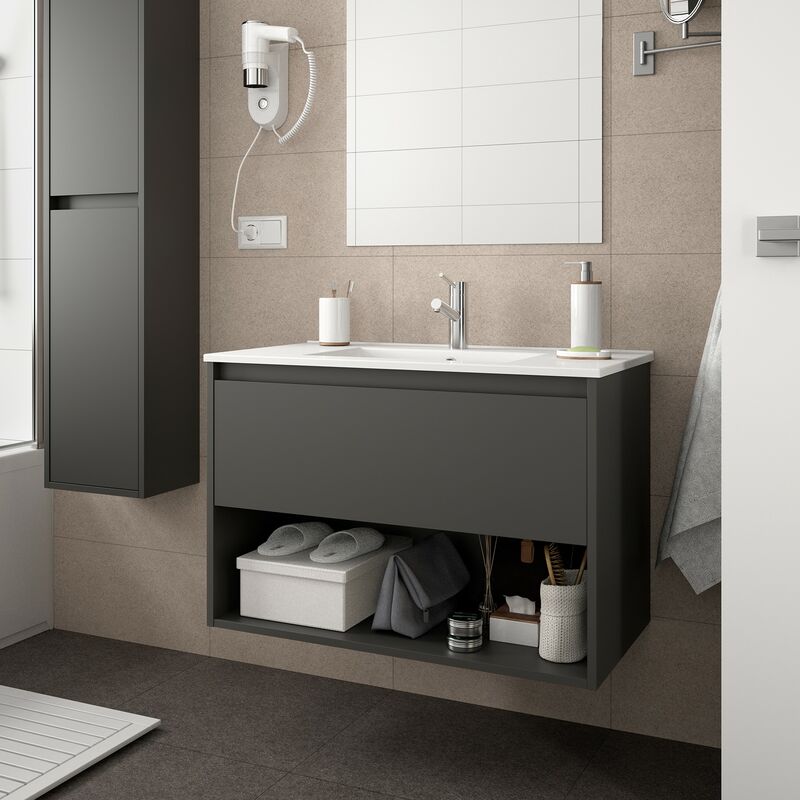 

Mueble de baño NOJA 60 1 cajón y 1 hueco GRIS MATE+ Lavabo - Gris mate