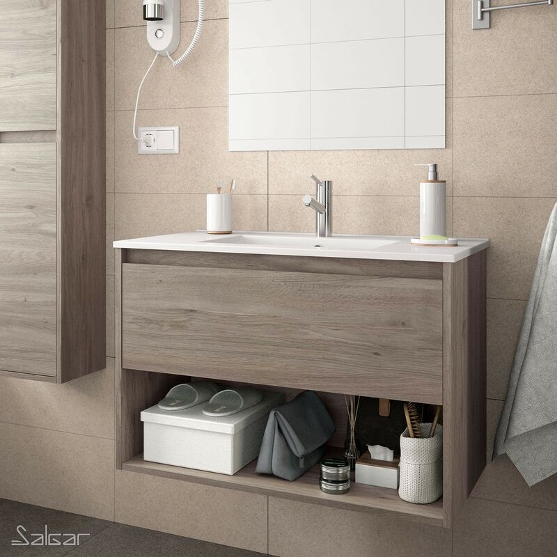 

Mueble de baño NOJA 80 1 cajón y 1 hueco ROBLLE ETERNITY+ Lavabo - Roble eternity