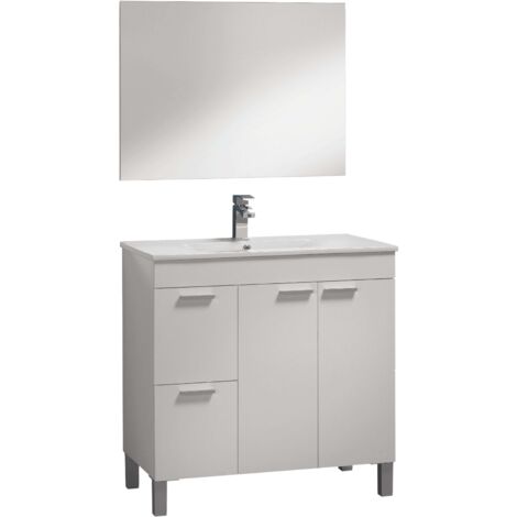 Mueble de Baño Sabela Estilo Contemporáneo en Color Blanco Brillo con 2 Cajones y 2 Puertas 80x80x45 cm (Lavabo PMMA)