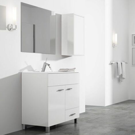 Mueble de baño Samos Con lavabo y espejo. Se envía montado. 75CM Blanco Brillo