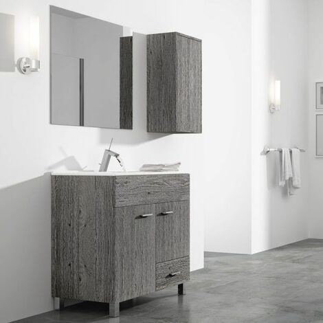 Mueble de baño Samos Con lavabo y espejo. Se envía montado. 80CM Roble Smoky