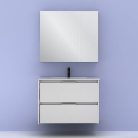 Mueble lavabo SUKI suspendido. Opción Blanco, Gris, Antracita, Fumé, Nogal. 2 y 4 cajones. Lavabo simple y doble. BLANCO BRILLO 80 cm