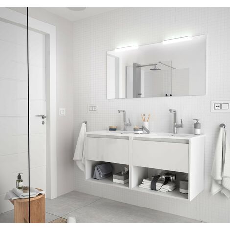 Mueble baño Metropolis de 120 cm con 1 lavabo ceramico de 2 senos y espejo  con trasera. - Zomwy