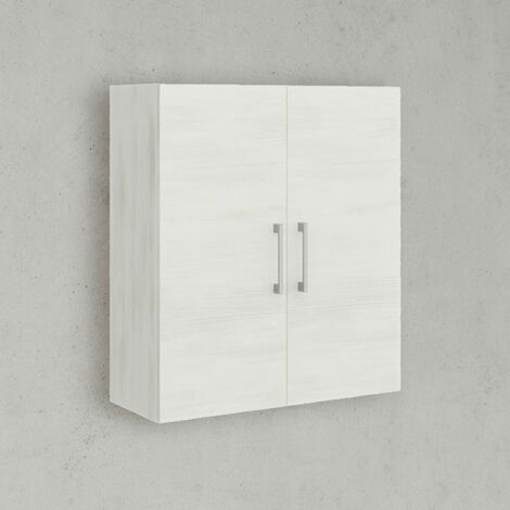 Mueble De Baño Suspendido 2 Puertas Roble Blanco Y Tiradores Cromados  Rimini