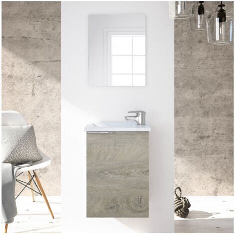 Mueble de baño suspendido 40 cm roble con espejo y lavabo - Spagna - Roble claro 40 cm Standard