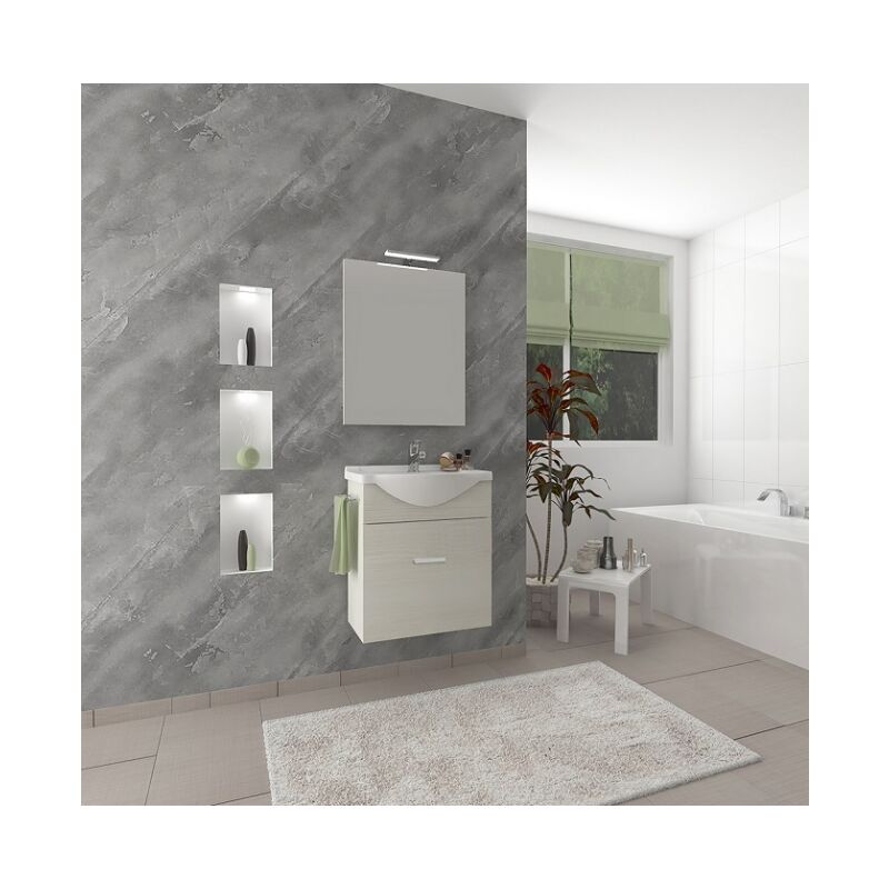 

Mueble de baño suspendido Holly 55 cm roble blanco con un cajón y lavabo de cerámica | Standard - 55 cm - Roble Blanco