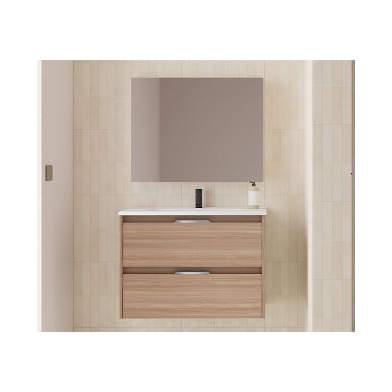 

Mueble de baño suspendido 80 cm Minnesota Nogal arenado con lavabo | Nogal - 80 cm - Standard