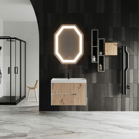 Mueble De Baño Suspendido 80Cm Frontal Roble Dorado Canalé  Cortina