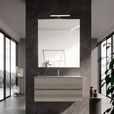 Mueble de Baño Suspendido 90 cm 'Persona' Espresso con lavabo de cerámica y espejo con led