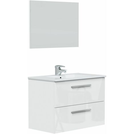 Mueble de baño suspendido Axel 2 cajones con espejo, sin lavabo, Color Blanco brillo