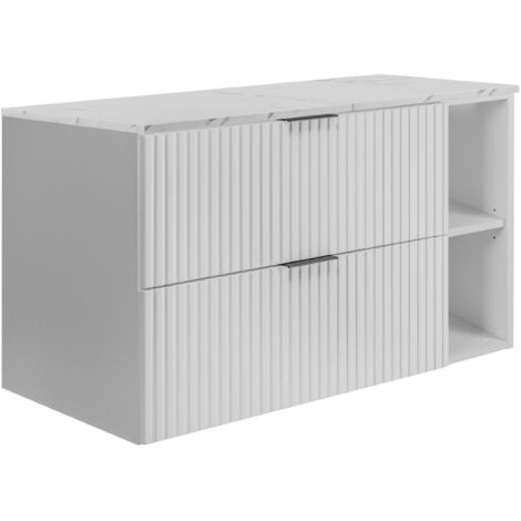 Mueble de baño suspendido, blanco / encimera de mármol blanco impreso (MDF), 100 x 57 x 46 cm