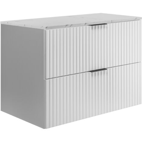 Mueble de baño suspendido, blanco / encimera de mármol blanco impreso (MDF), 80 x 57 x 46 cm
