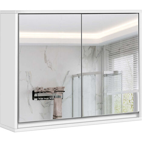 Mueble de baño suspendido con espejo 55 x 14 x 45 cm diseño moderno y compacto en MDF blanco 200012814